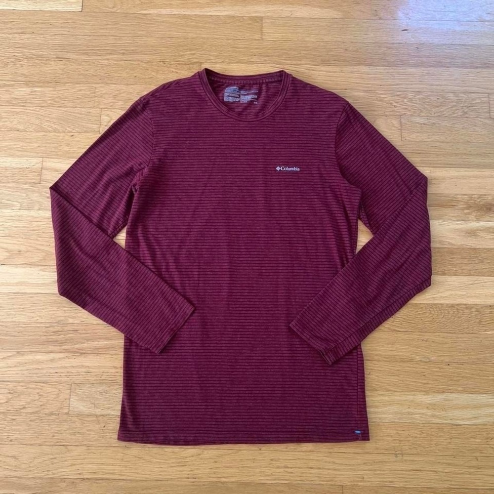 Columbia Burgundy Striped Long Sleeve Shirt Mens Medium